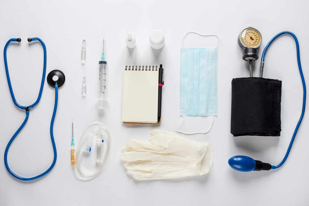 Medical equipment on white background.