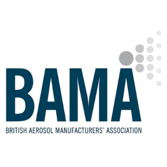 British-Aerosol-Manufacturers-Association | Whitehouse Communications BAMA logo: blue 'BAMA' wordmark with a dotted circle motif on the right and small text 'British Aerosol Manufacturers’ Association' beneath.