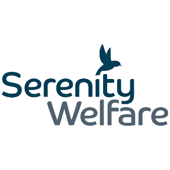 Serenity Welfare RGB | Whitehouse Communications Serenity Wellness logo with blue 'Serenity' text and a small blue bird above, and gray 'Wellness' below.