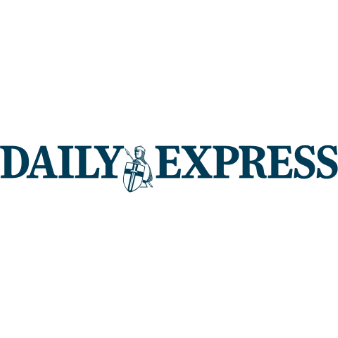 daily-express-logo | Whitehouse Communications Daily Express newspaper logo with blue wordmark and a small knight crest in the center.